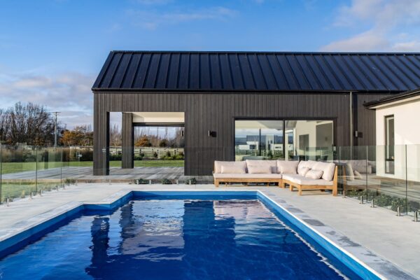 KAD Build new constructions and building company exterior view of Verdeco Blvd swimming pool and house design Christchurch, Canterbury, New Zealand